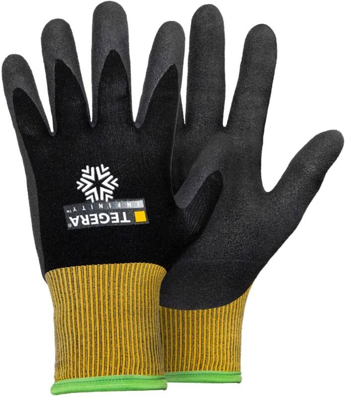 Gants de manutention TEGERA Infinity Non jetables Acrylique, Mousse de nitrile, Nylon, Polaire, PU (Polyuréthane) à base d'eau, Spandex Non poudrés Extra Large (XL) Jaune, noir 6 paires