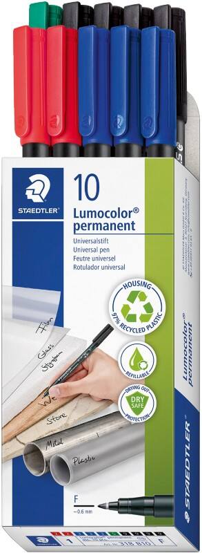 Marqueur OHP/DVD Lumocolor STAEDTLER Fin Ogive Assortiment Rechargeable 10 Unités