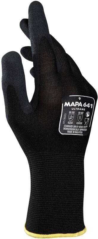 Gants de manutention Mapa Professional Ultrane 641 Nitrile Non poudrés Large (L) Noir 2 Gants 