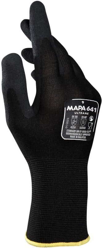 Gants de manutention Mapa Professional Ultrane 641 Nitrile Non poudrés Extra Extra Large (XXL) Noir 2 Gants 