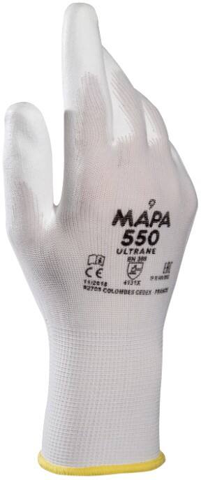 Gants de manutention Mapa Professional Ultrane 550 Non jetables PP (Polypropylène) Non poudrés Medium (M) Blanc