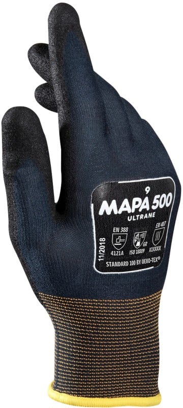 Gants de manutention Mapa Professional Ultrane 500 Nitrile Non poudrés Large (L) Noir 2 Gants 