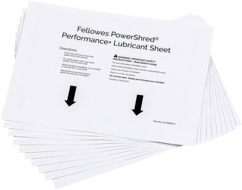 Feuilles lubrifiées pour destructeur de documents Fellowes Powershred Pour destructeurs à coupe croisée, mini-coupe et micro-coupe 10 unités