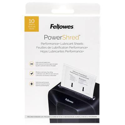 Feuilles lubrifiantes pour destructeur de documents Fellowes Powershred Pour destructeurs à coupe croisée, mini-coupe et micro-coupe 10 unités