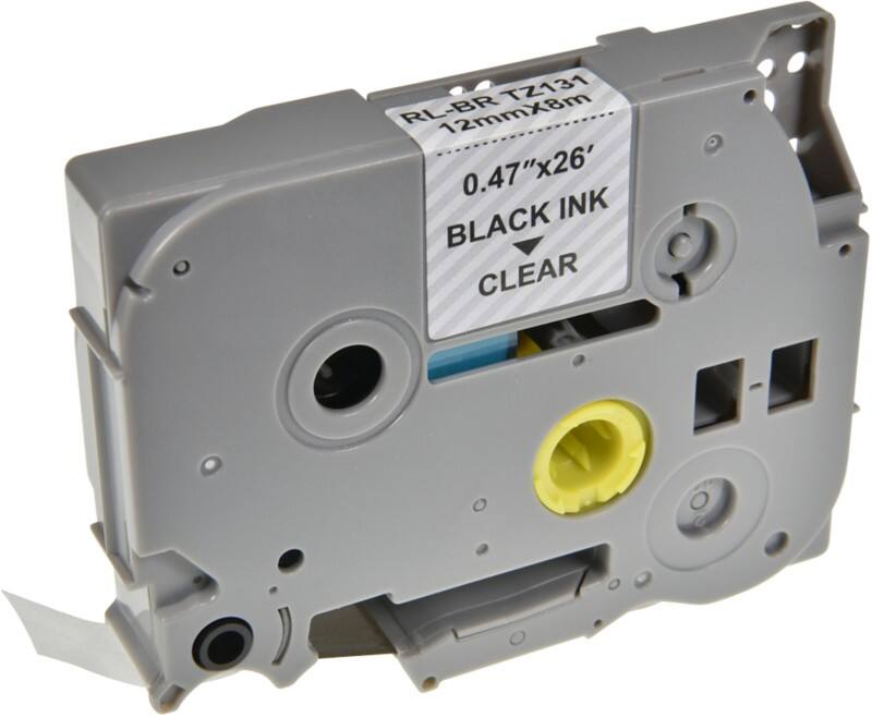 Ruban d'étiquettes P-touch Compatible Brother TZe-131 5BRT131-WT Autocollantes Noir sur Transparent 12 mm x 8 m
