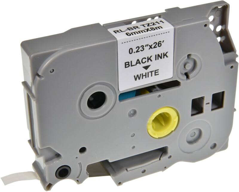 Ruban d'étiquettes P-touch Compatible Brother TZe-211 5BRT211-WT Autocollantes Noir sur Blanc 6 mm x 8 m