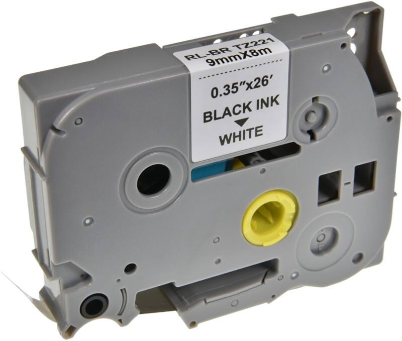Ruban d'étiquettes P-touch Compatible Brother TZe-221 5BRT221-WT Autocollantes Noir sur Blanc 9 mm x 8 m