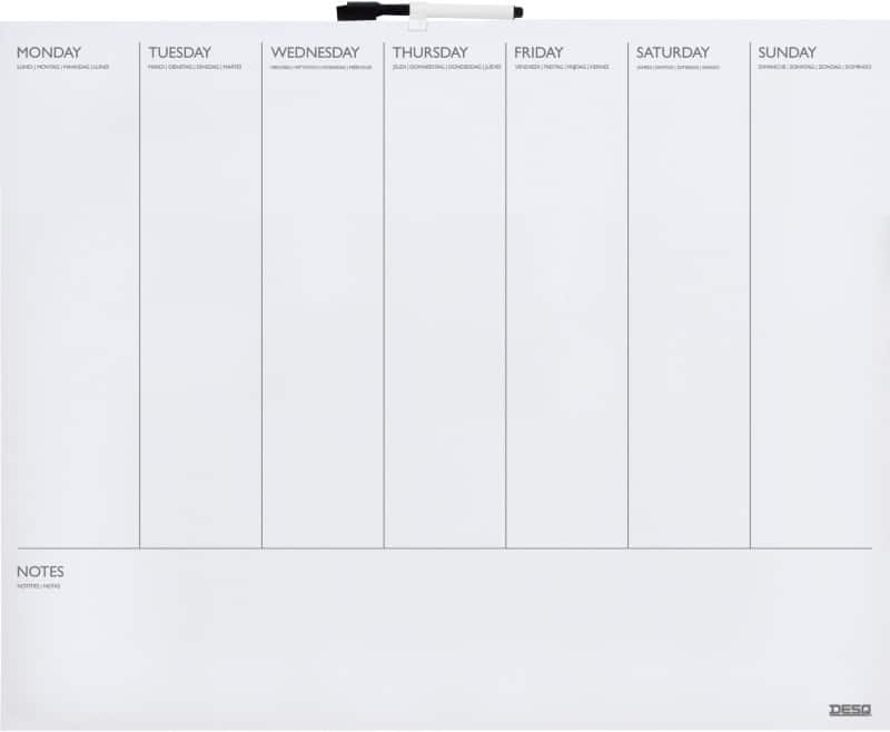 Planning hebdomadaire DESQ Magnétique À visser 50 (L) x 40 (H) cm Métal Blanc