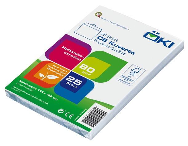 Enveloppes ÖKI C6 Autocollante Blanc 25 unités