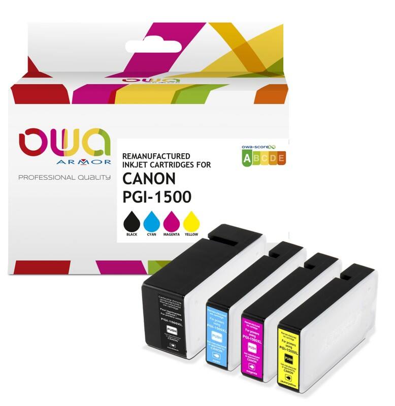 Cartouche jet d’encre OWA K10404OW Compatible Canon PGI1500XL Noir, cyan, magenta, jaune 4 unités