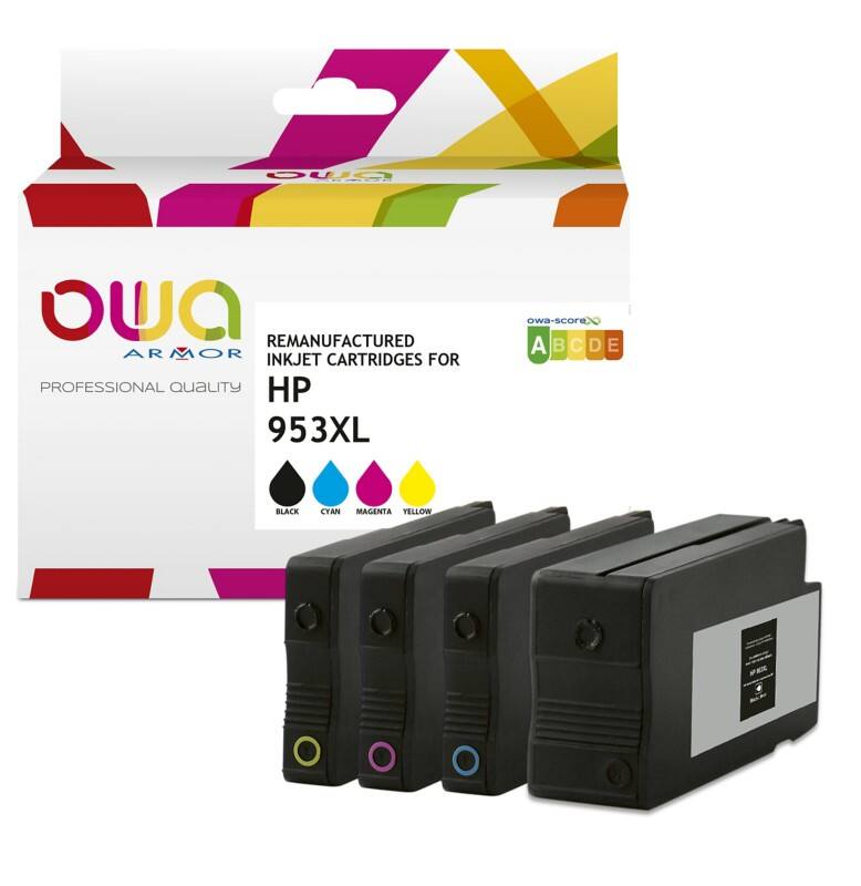 Cartouche jet d’encre OWA K10452OW Compatible HP 953XL Noir, cyan, magenta, jaune 4 unités