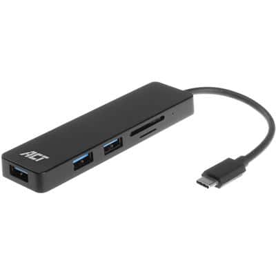 Hub USB ACT AC6405 3 USB, lecteur de carte Noir