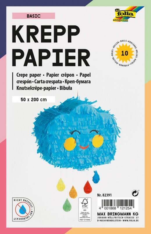 Papier crépon Folia Assortiment 32 g/m² 10 Rouleaux