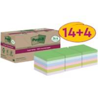 Notes Super Sticky recyclées Post-it 76 x 76 mm Assortiment 70 notes Pack promo 14 + 4 blocs gratuit