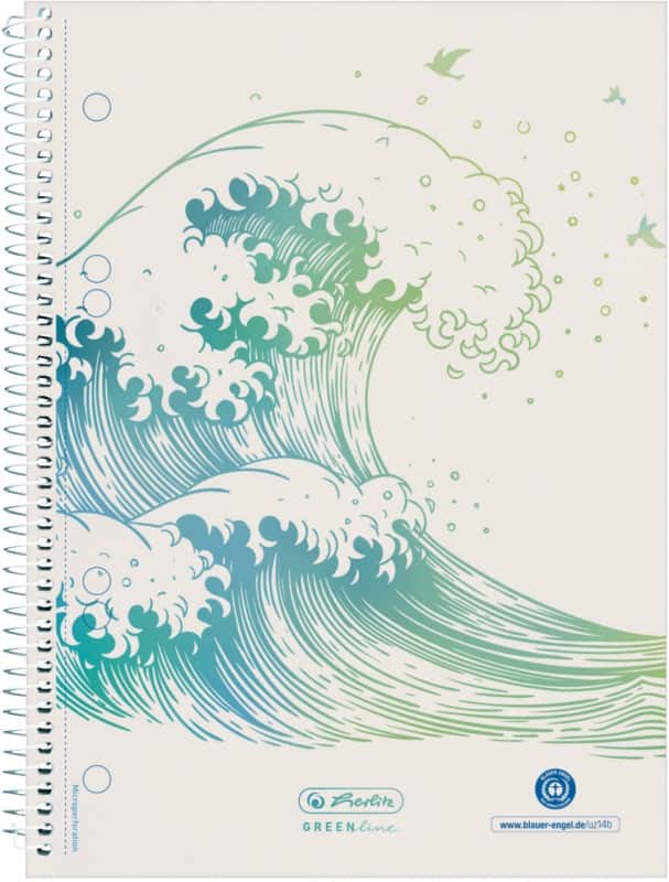 Cahier herlitz GREENline A5 Quadrillé Reliure spirale Reliure latérale Carton Dos cartonné Vert Perforé 140 Pages
