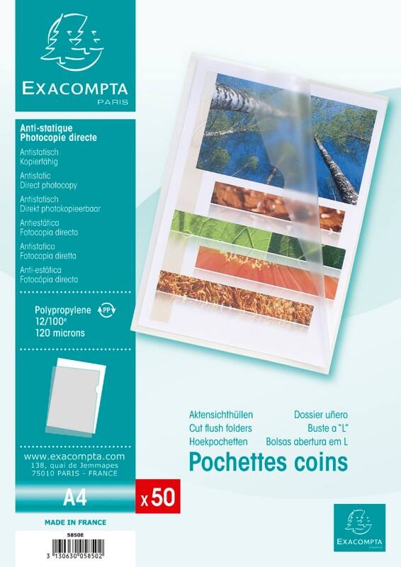 Pochettes coins Exacompta 5850E Transparent PP (Polypropylène) 120 microns 50 unités