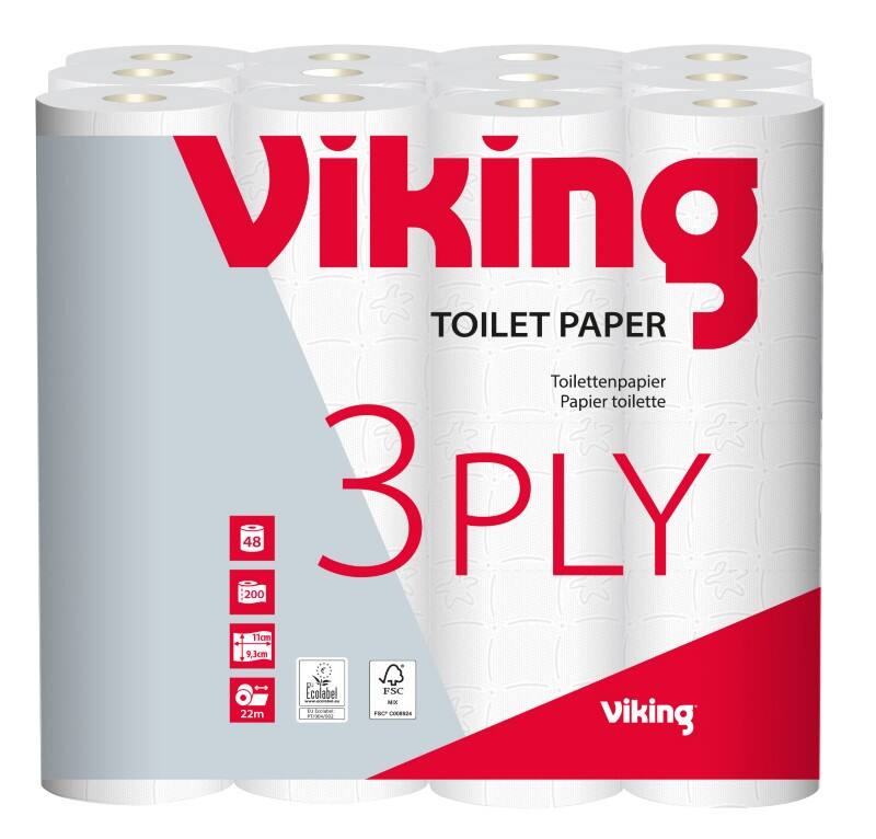 Papier toilette Viking 3 épaisseurs 48 Rouleaux de 200 Feuilles