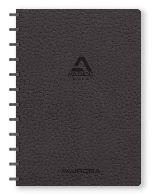 Cahier Adoc ADOC Business A4 Quadrillé Plastique Reliure latérale Cuir artificiel Couverture souple Noir Non perforé 144 pages