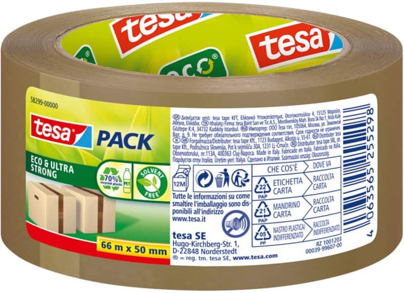 Ruban adhésif d'emballage tesa tesapack Eco & Ultra Strong Brun 50 mm (l) x 66 m (L) PET (Polytéréphtalate d'éthylène)