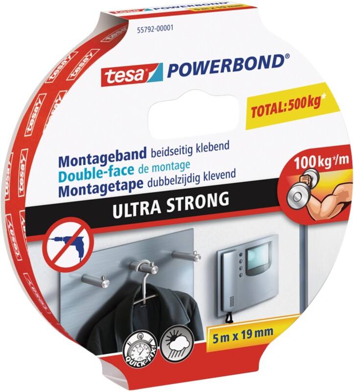 Ruban adhésif de montage tesa Powerbond Lisse Blanc 19 mm (L) x 5 m (L) Mousse PE (Polyuréthane)  5 m 