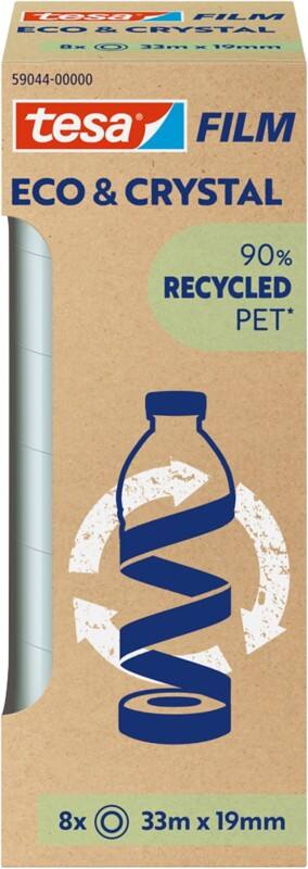 Ruban adhésif tesa tesafilm Eco & Crystal 59044 Transparent 19 mm (L) x 33 m (L) PET (Polytéréphtalate d'éthylène) Bruit Faible 90% Recyclé 8 Rouleaux