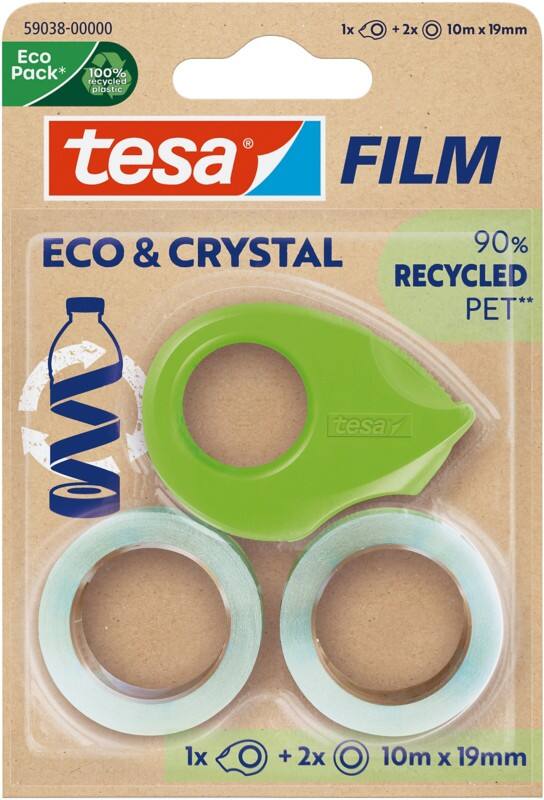 Lot de ruban adhésif tesa tesafilm eco & crystal Transparent, vert 19 mm (L) x 10 m (L)