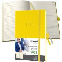 Agenda Sigel 2023 A5 1 Semaine sur 2 pages Plastique, papier Jaune citron Allemand, Anglais, Français, Néerlandais