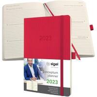 Agenda Sigel 2023 A5 1 Semaine sur 2 pages Plastique, papier Rouge Allemand, Anglais, Français, Néerlandais