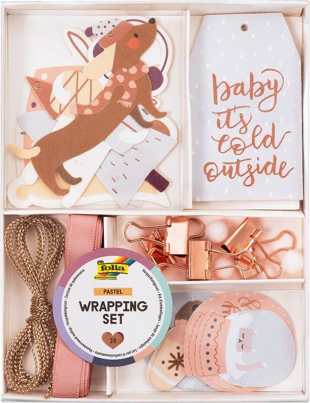 Kit d’emballage cadeau de Noël Folia Pastel 38 unités