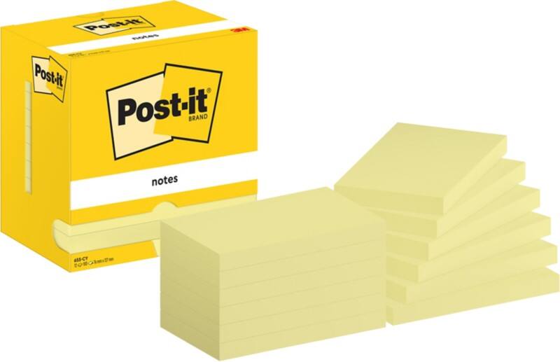Notes adhésives Post-it 655-CY 76 x 127 mm 100 notes par bloc Jaune 12 unités