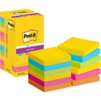 Notes Super Sticky Post-it 654-12SS-CARN 76 x 76 mm 90 notes par bloc Bleu, jaune, orange, rose, vert Carré Vierge 12 unités