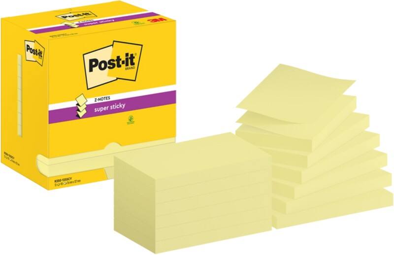 Z-Notes Super Sticky Post-it R350-12SSCY CY 76 x 127 mm 90 notes par bloc Jaune 12 unités