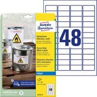 Étiquettes ultra-résistantes Avery J4778-10 A4 Blanc Film 45,7 x 21,2 mm 10 unités