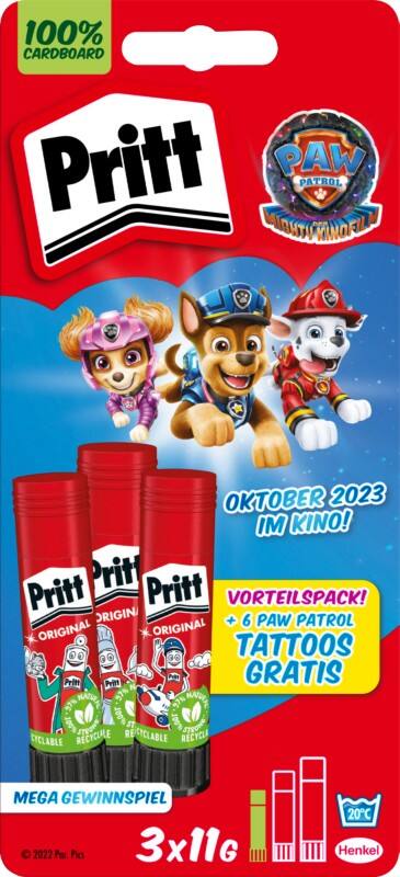Bâton de colle Pritt Paw Patrol 33 g Transparent 2892634 3 Unités de 11 g