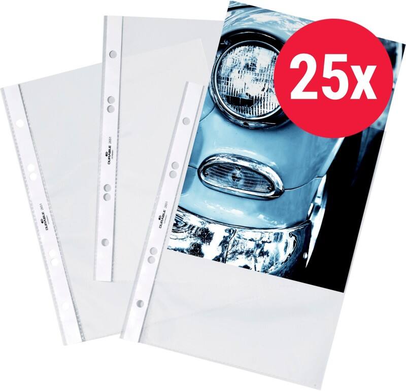 Pochettes perforées DURABLE Business A5 Transparent 60 microns PP (Polypropylène) Ouverture par le haut 6 perforations 2651 25 unités