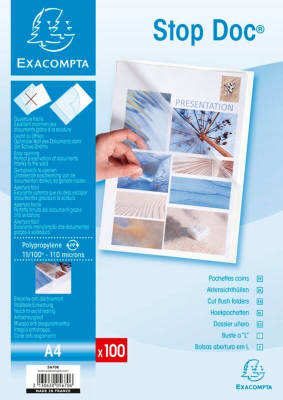 Pochettes coins Exacompta STOP DOC A4 Transparent PP 0,11 mm 100 unités