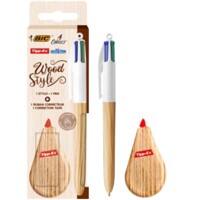 Lot design bois : Stylo-bille BIC 4 couleurs + ruban correcteur Tipp-Ex Pocket Mouse Effet bois