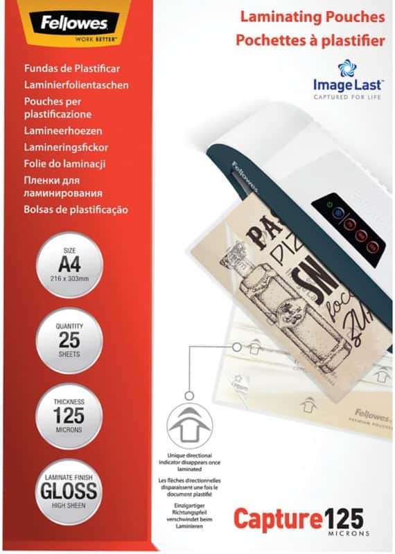 Pochettes de plastification Fellowes ImageLast A4 Brillant 125 microns Transparent 25 unités