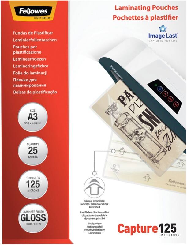Pochettes de plastification Fellowes ImageLast A3 Brillant 125 microns Transparent 25 unités