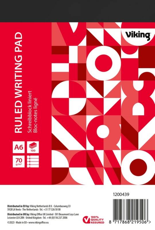 Bloc-notes Viking A6 Ligné Agrafées Reliure supérieure Papier Couverture souple Rouge Perforé 200 Pages 5 Unités