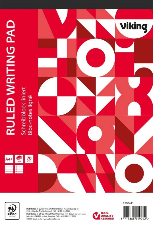 Bloc-notes Viking A4+ Ligné Agrafées Reliure supérieure Papier Couverture souple Rouge Perforé 200 Pages 5 Unités