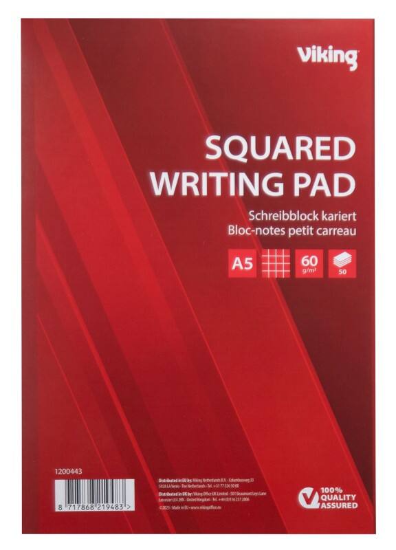 Bloc-notes Viking A5 Quadrillé Collé Reliure supérieure Papier Couverture souple Rouge Perforé 100 Pages 5 Unités