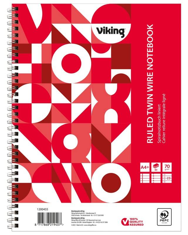 Cahier Viking A4+ Ligné Reliure à double fil Reliure latérale Papier Couverture souple Rouge Perforé 160 Pages 5 Unités