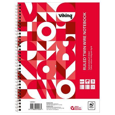 Cahier Viking A4+ Ligné Reliure à double fil Reliure latérale Papier Couverture souple Rouge Perforé 160 Pages 5 Unités