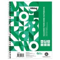 Cahier Viking A5+ Quadrillé Reliure à double fil Reliure latérale Papier Couverture souple Vert Perforé 160 Pages