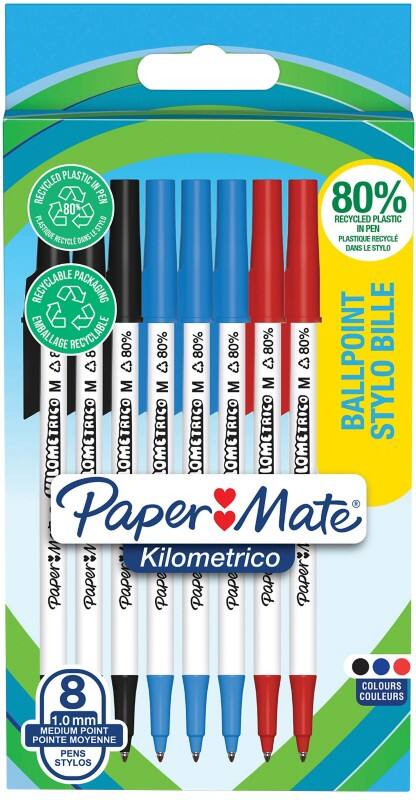 Stylo-bille Papermate Kilometrico Assortiment 0,7 mm Moyen Bille 8 Unités