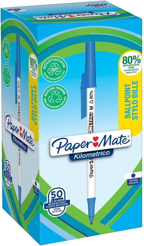 Stylo-bille Papermate Kilometrico Pointe moyenne Bleu 50 unités