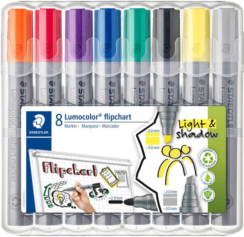 Marqueur pour chevalet STAEDTLER Lumocolor Extra large Biseauté - 5 mm Assortiment Rechargeable 8 Unités