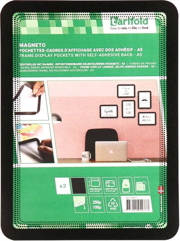 Cadre d'affichage Djois Magneto A5 Magnétique Noir Adhésif PP, PVC 194977 16,8 (L) x 0,2 (P) x 23 (H) cm 2 Unités