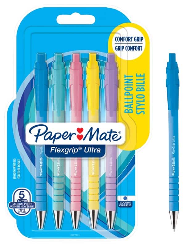 Stylo-bille Papermate FlexGrip Ultra Rétractable Bleu 1 mm Moyen Bille 5 Unités